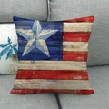 Linen square pillowcase with vintage American flag pattern on a rustic wood texture - 18x18 Inch / Retro Wood Horizontal Flag Style (5)