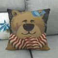 Detailed texture of linen Christmas pillowcase featuring a bear with red scarf and blue bird - Scarf Brown Bear (10)