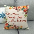 Linen autumn throw pillow case with yellow maple leaves and floral art on a gray sofa - Autumn Falling Leaves Floral Style