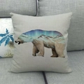 Detail of linen pillow cover featuring polar bear silhouette with aurora mountain print - Polar Bear Aurora Starry Sky (5)