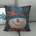 Close-up of a linen Christmas cushion with a cute snowman illustration on a sofa - Hand-painted Snowman (16)