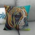 Artistic oil painting style french bulldog pattern linen throw pillow cover on sofa - 45x45cm / Frenchie Profile Abstract Oil (19)