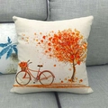 Federa per cuscino in lino con albero autunnale e motivo di bicicletta vintage rossa - 45cmx45cm / Stile Albero Colorato e Bicicletta (4)