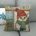 Close-up of linen pillowcase with owl pattern and Peace on Earth text detail - Peace on Earth Owl (6)