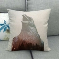 Macro view of square linen pillow cover featuring a crow and forest silhouette print - Raven Forest Art (11)