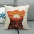 Detail of square cotton linen pillowcase featuring leopard and African savanna print - Leopard Savanna Sunset (13)