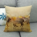 Detailed texture of cotton linen cushion cover featuring watercolor bison wildlife print - Watercolor Bison Herd (16)