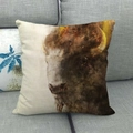 Close-up of linen pillow cover featuring an artistic oil painting style bison animal print - Realistic Bison Oil Painting (18)