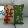 Detail of Christmas pillowcase with plaid reindeer silhouette and pine cone motifs - Green Patchwork Tis the Season Elk (9)