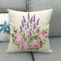 Linen cushion cover with watercolor pink rose and lavender bouquet floral pattern - Pink Rose and Lavender (13)