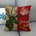 Detailed Christmas linen pillowcase featuring reindeer silhouette and Sleigh Bell Ring text - Red Patchwork Sleigh Bell Ring (11)