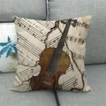 Vintage violin and musical score printed on square linen pillowcase for sofa decor - Violin Music Score (1)