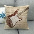 Vintage style square throw pillow cover featuring electric guitar and music sheet on sofa - Red Guitar Music Score (5)