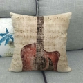 Detailed view of music-themed cushion cover with guitar silhouette and vintage notes - Guitar Silhouette Score (6)