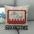 Retro movie theme cushion cover with The End and Showtime print on vintage text background - Movie The End Curtain (10)