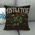 Detail van de vintage houtnerfstructuur en Mistletoe Kisses For Free print op het feestelijke kussen - Kerst maretak stijl (1)