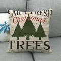 Close-up of farmhouse style Christmas tree print on beige linen texture cushion cover - Christmas Trees Style (5)
