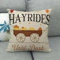 Detail of pumpkin hayrides harvest pillow cover on a gray sofa for autumn home decor - Old Fashioned Hayrides Style (10)