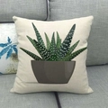 Linen pillowcase with succulent plant illustration on a modern gray fabric sofa - 45cmx45cm / Haworthia Fasciata Succulent Style (21)