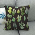Linen pillowcase with green cactus and succulent pattern on a black background - Black Background Cactus Style (23)