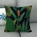 Linen pillow cover with tropical palm leaves and orange bird of paradise flower design - 18x18 Inch / Black Background Heliconia Floral (10)