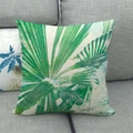 Linen cushion cover featuring a vibrant green palm leaf print on a beige background - 18x18 Inch / Large Emerald Palm Leaf (12)