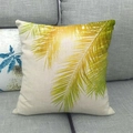 Detailed texture of linen cushion cover featuring yellow and green palm leaf print - 18x18 Inch / Yellow Green Gradient Palm Leaf (14)