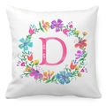 Fodera per cuscino con ghirlanda floreale e lettera D rosa in tessuto pelle di pesca - Stile Lettera D Ghirlanda Floreale Acquerello (4)