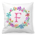 Detail of floral wreath pillowcase with watercolor letter F printed on soft peach skin - Watercolor Floral Wreath Letter F Style (6) / 45x45cm