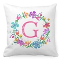 Macro view of peach skin pillowcase showing letter G inside a floral wreath pattern - Watercolor Floral Wreath Letter G Style (7) / 45x45cm