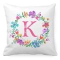 Detailed macro view of peach skin fabric with floral wreath and letter K print - Watercolor Floral Wreath Letter K Style (11) / 45x45cm