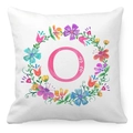 Detail of soft square pillowcase with watercolor floral wreath and pink letter O - Watercolor Floral Wreath Letter O Style (15) / 45x45cm