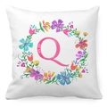 Detail of soft peach skin pillowcase with watercolor floral wreath and letter Q print - Watercolor Floral Wreath Letter Q Style (17) / 45x45cm