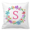 Detailed view of white peach skin pillowcase with watercolor floral wreath and letter S - Watercolor Floral Wreath Letter S Style (19) / 45x45cm