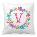 Detailed close-up of soft peach skin pillowcase featuring floral wreath and letter V - Watercolor Floral Wreath Letter V Style (22) / 45x45cm