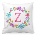 Detailed close-up of wreath floral pattern with pink letter Z on peach skin pillowcase - Watercolor Floral Wreath Letter Z Style (26) / 45x45cm