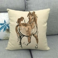 Funda de cojín de algodón y lino con estampado de caballo en acuarela para el hogar - Caballo Completo En Acuarela Marrón Abstracta (2)