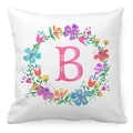 Federa per cuscino con ghirlanda floreale acquerello e lettera B rosa su fondo bianco - Stile Lettera B Ghirlanda Floreale Acquerello (2)