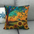 Künstlerischer Kissenbezug mit Waldbaum und Sonnenblumen Ölgemälde Dekor für Sofa - 45x45cm / Sonnenblumen Reichhaltige Illustration Baum (8)