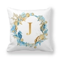 Macro detail of microfiber pillow case featuring letter J inside sea life wreath print - 18x18 Inch / Letter J (Style 10)