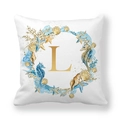 Detail of nautical wreath print with golden letter L on a soft white peach skin cushion cover - 18x18 Inch / Letter L (Style 12)