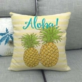 Linnen kussensloop met gele ananassen, Aloha-tekst en tropisch gestreept ontwerp - Ananas Aloha Tekst (Stijl 2)