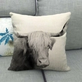 Minimalist square highland cow pillow cover with long hair print on linen fabric - 18x18 Inch / Highland Cow Close-up (6)