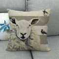 Artistic sheep and birds print cushion cover on grey sofa, rustic linen texture style - 18x18 Inch / Front Facing Sheep Art (11)