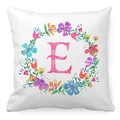 Floral wreath peach skin pillowcase with watercolor letter E on white background - Watercolor Floral Wreath Letter E Style (5) / 45x45cm
