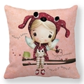 Detail of cartoon girl and owl print on pink peach skin fabric cushion cover - 18x18 Inch / Red Hood Girl With Owl (5)