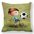 Close-up of football boy illustration on green peach skin cushion cover with stars - 18x18 Inch / Football Boy (6)