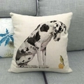 Detail of square linen pillow featuring a Great Dane and small bird on a grey sofa - Great Dane and Bird (9)