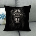 Modern square black cushion cover featuring a realistic black and white lion head portrait - Black and White Lion Head (8)