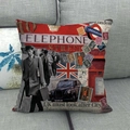 Funda de cojín de lino con collage vintage de Londres y cabina telefónica roja clásica - Estilo Collage Londres (1)